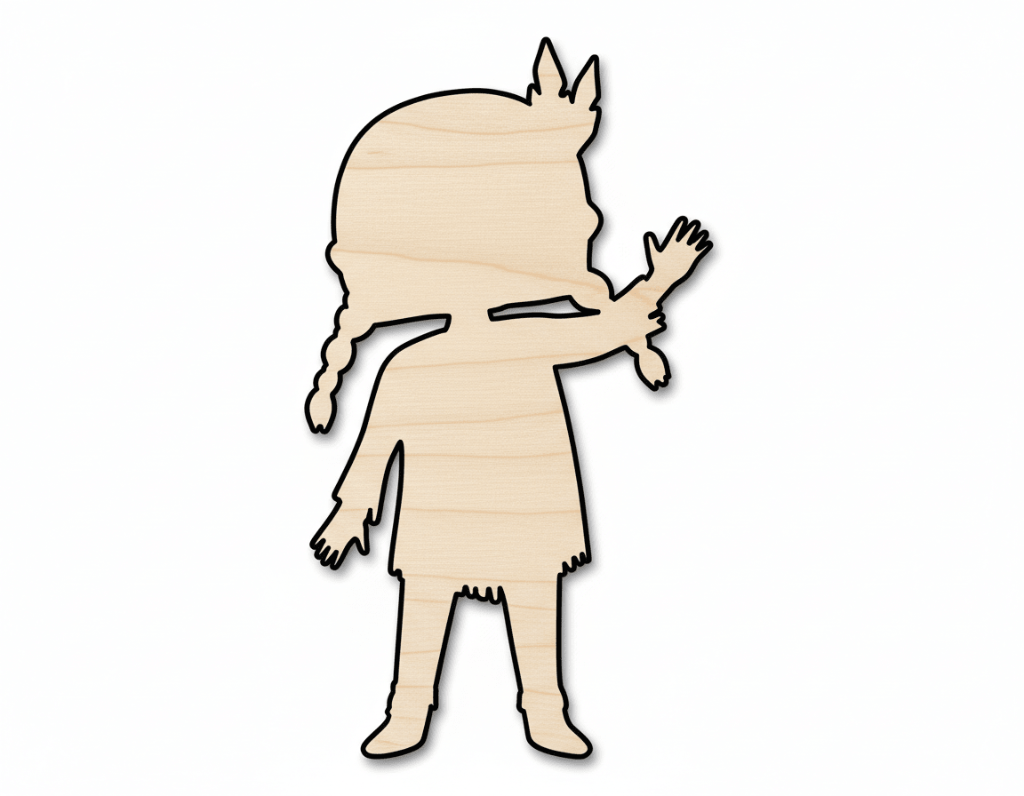 Unfinished Wood Cutout – Native Girl Silhouette | Birch Wood Craft Shapes - NameSigns.com