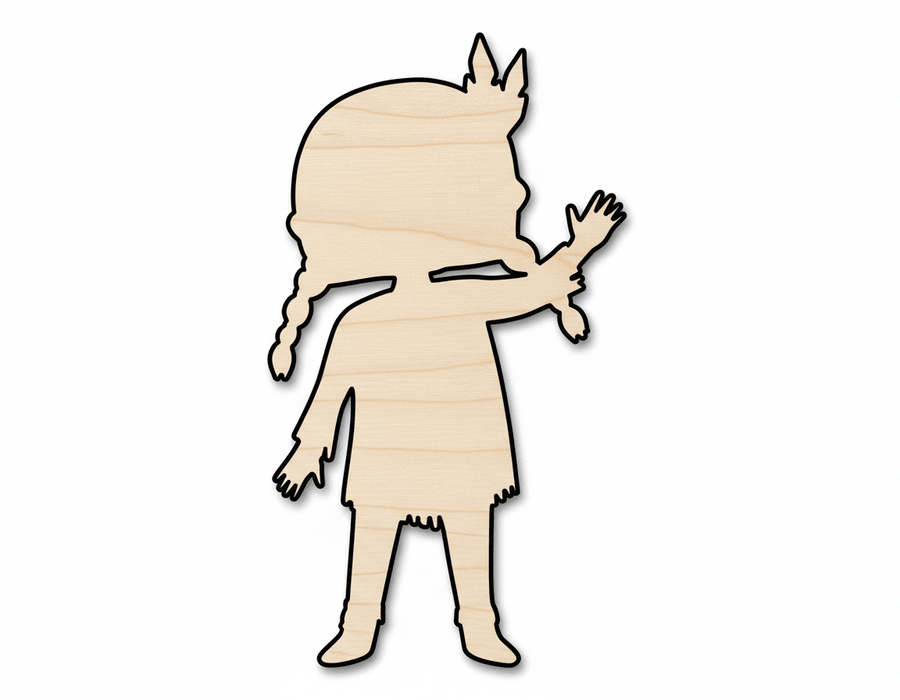 Unfinished Wood Cutout – Native Girl Silhouette | Birch Wood Craft Shapes - NameSigns.com