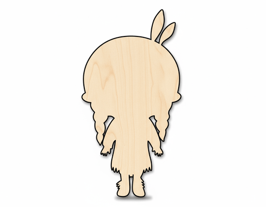 Unfinished Wood Cutout - Native Girl Silhouette Birch Wood Craft Shape - NameSigns.com