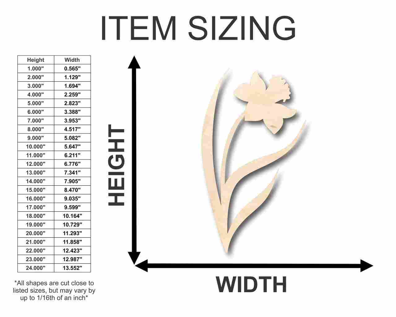 Unfinished Wood Daffodil Shape - Spring - Flower - Craft - up to 46" DIY - NameSigns.com