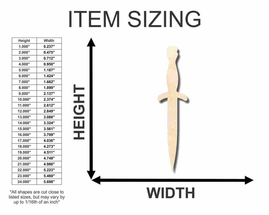 Unfinished Wood Dagger Shape - Craft - up to 46" DIY - NameSigns.com