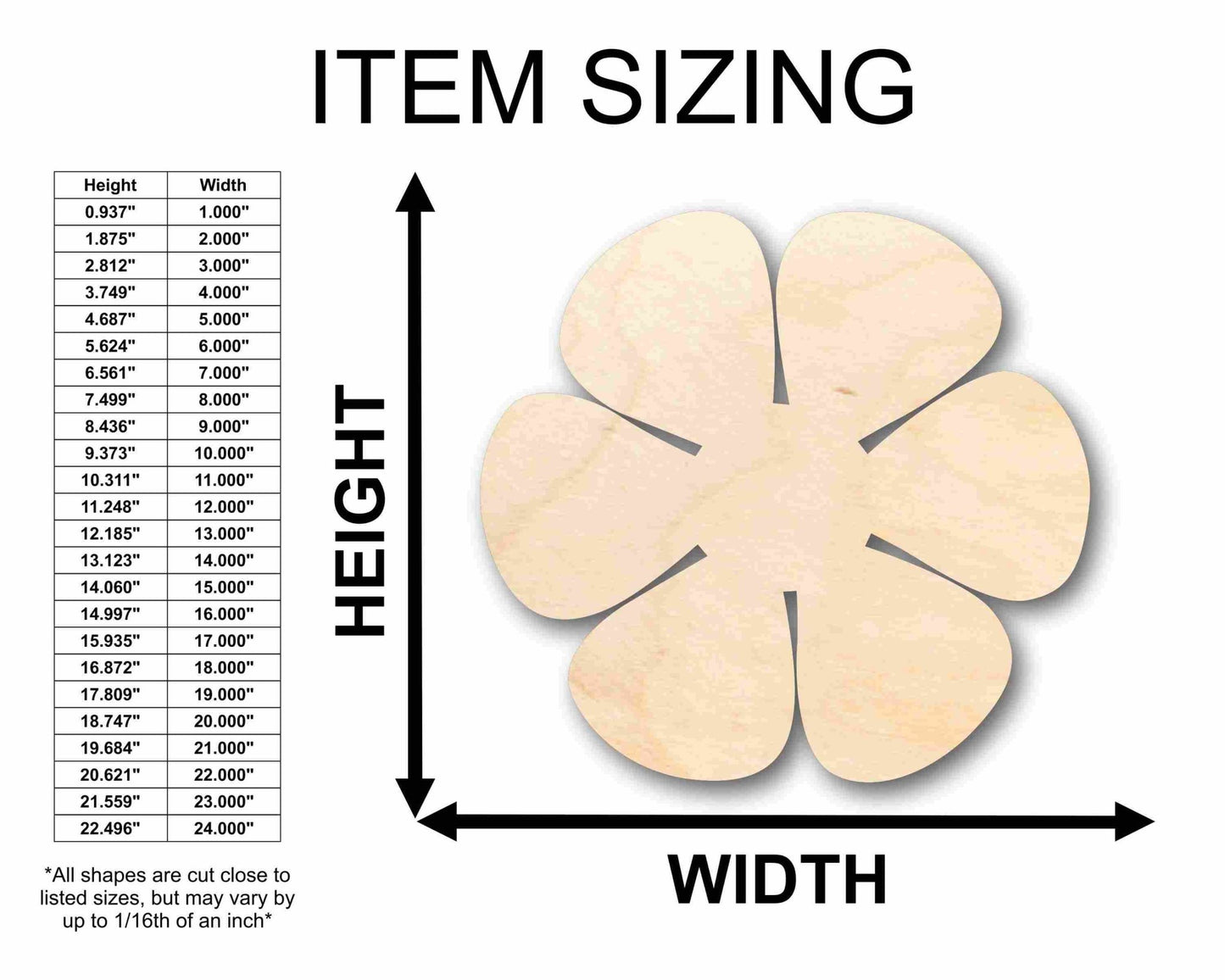 Unfinished Wood Daisy Rose Flower Petals Silhouette - Craft - up to 46" DIY - NameSigns.com