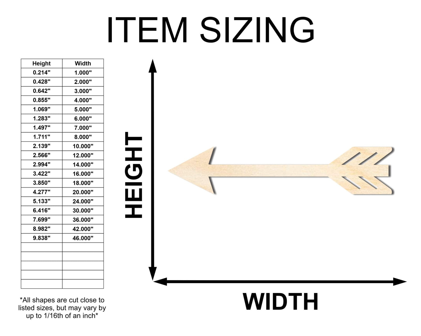 Unfinished Wood Decorative Arrow Shape | Craft Cutout | up to 46" DIY - NameSigns.com