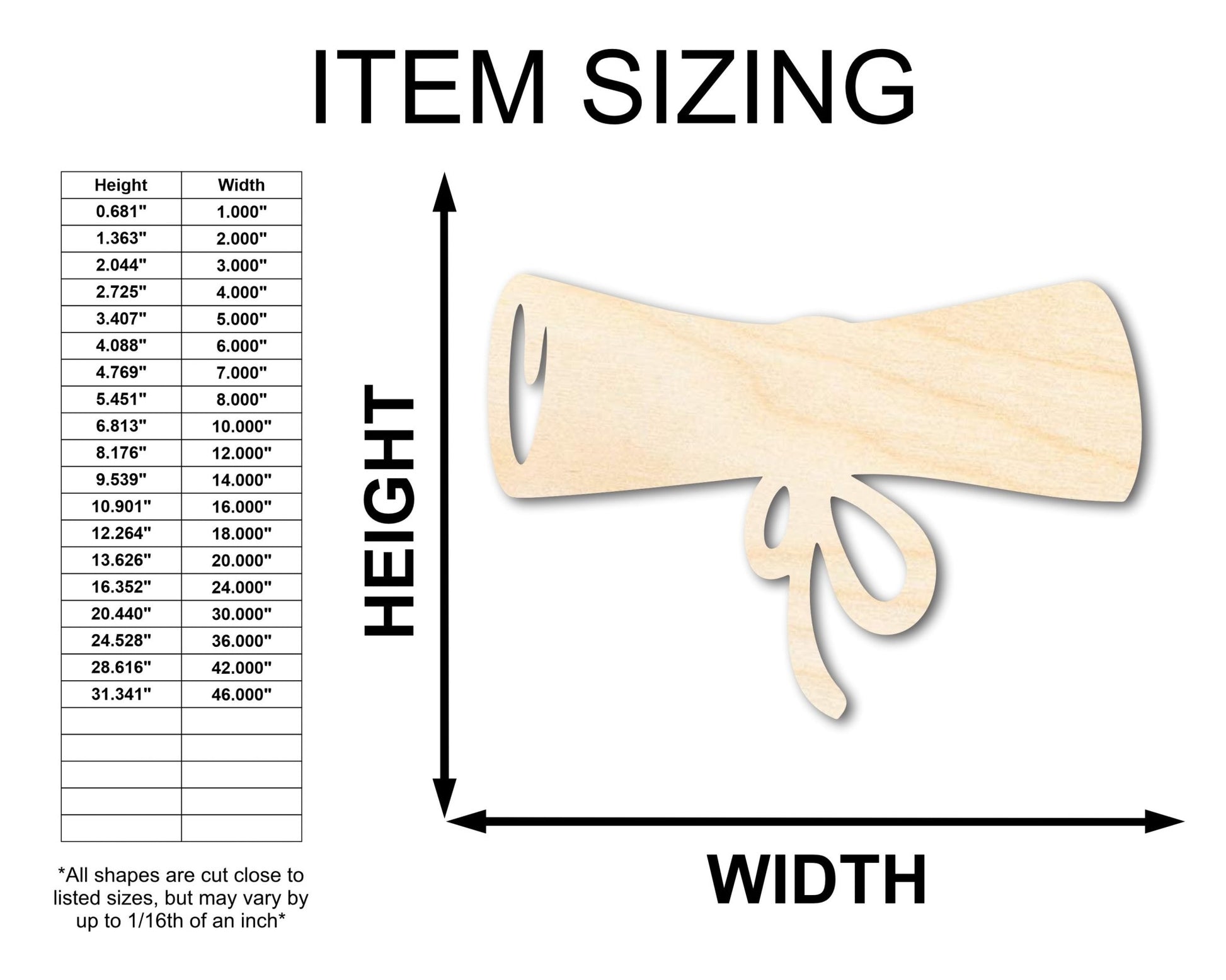 Unfinished Wood Diploma Shape - Graduation Craft - up to 46" DIY - NameSigns.com