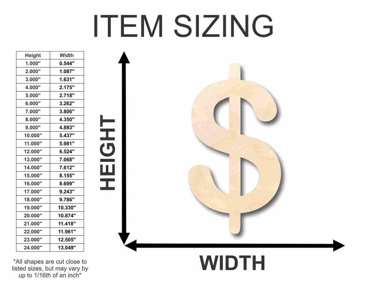 Unfinished Wood Dollar Sign Shape - Craft - up to 46" DIY - NameSigns.com