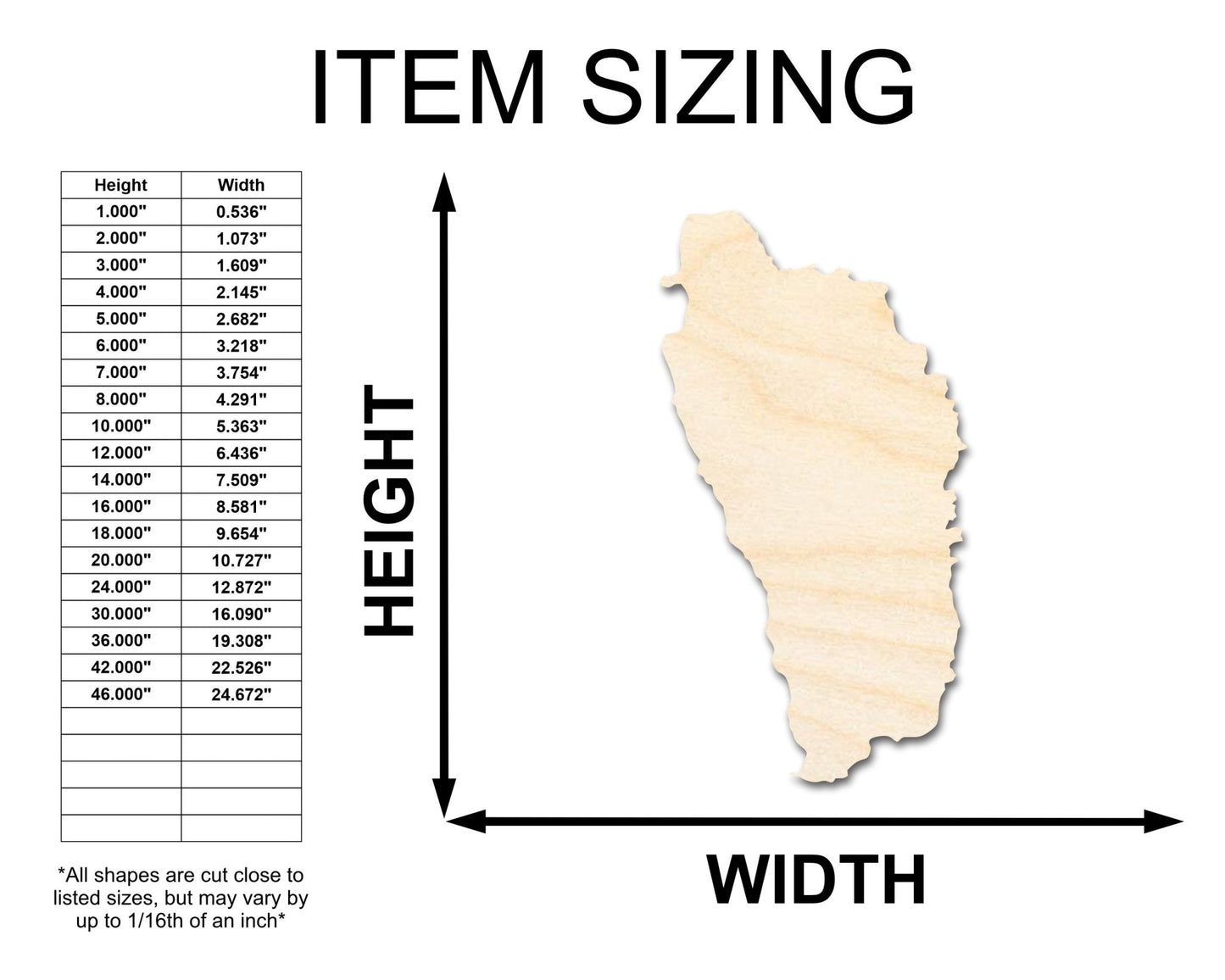 Unfinished Wood Dominica Country Shape - Caribbean Craft - up to 46" DIY - NameSigns.com