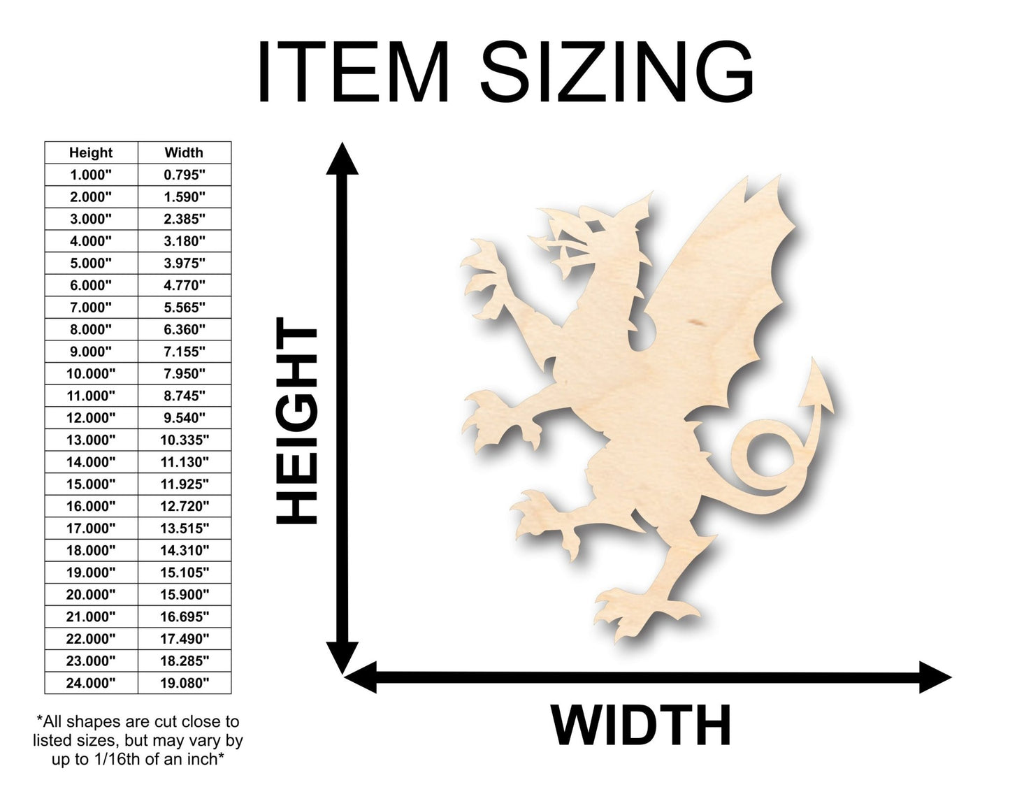 Unfinished Wood Dragon Shape - Craft - up to 46" DIY - NameSigns.com