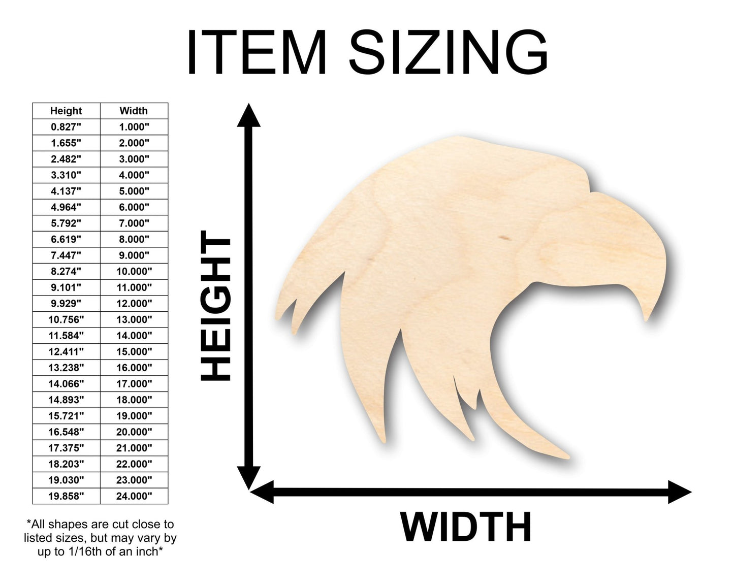 Unfinished Wood Eagle Head Patriotic Shape - Craft - up to 46" DIY - NameSigns.com