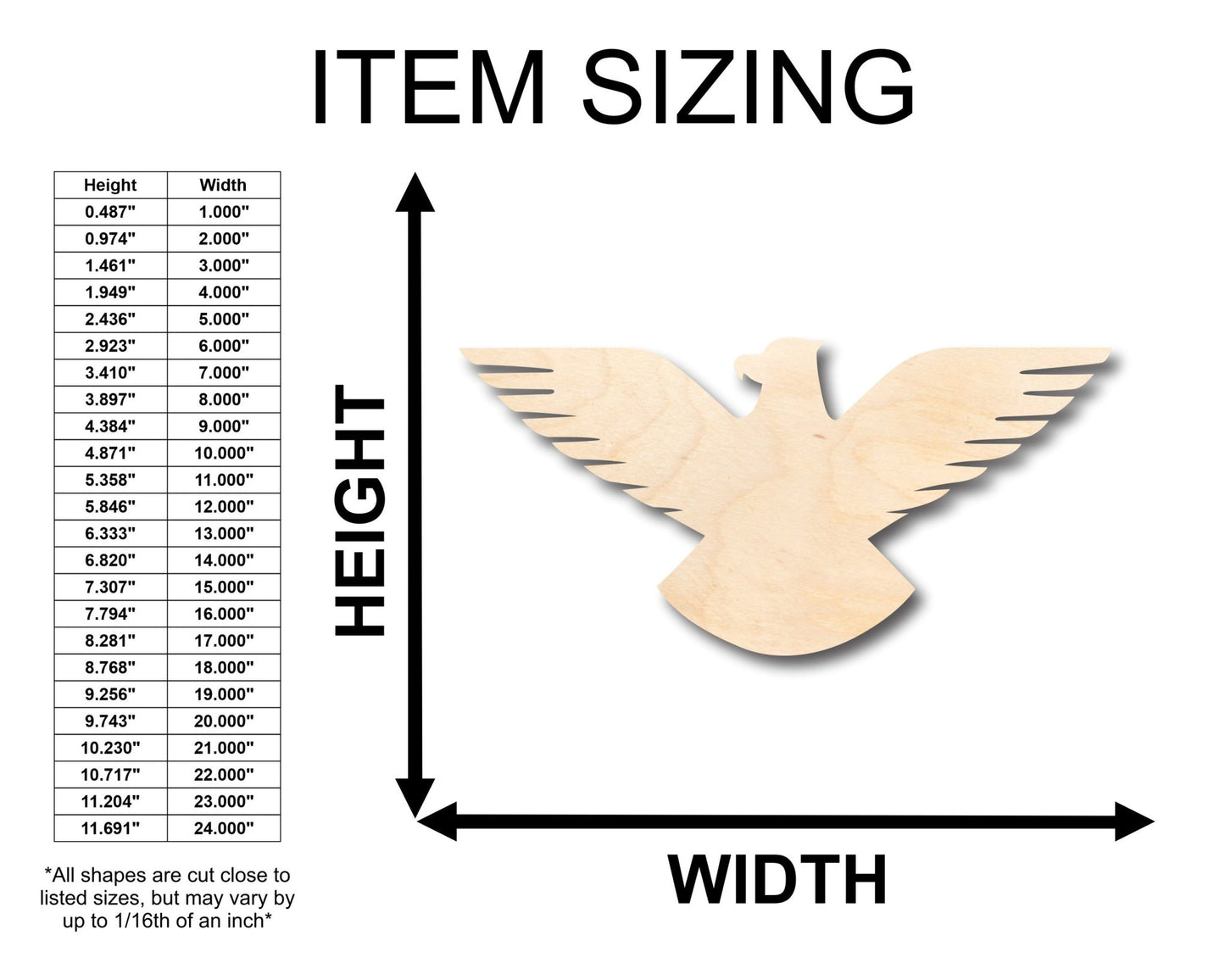 Unfinished Wood Eagle Patriotic Shape - Craft - up to 46" DIY - NameSigns.com