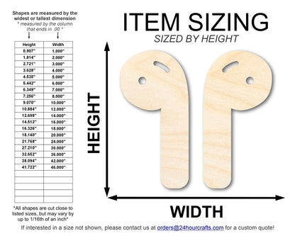 Unfinished Wood Earbuds Shape | DIY Craft Cutout | up to 46" DIY - NameSigns.com