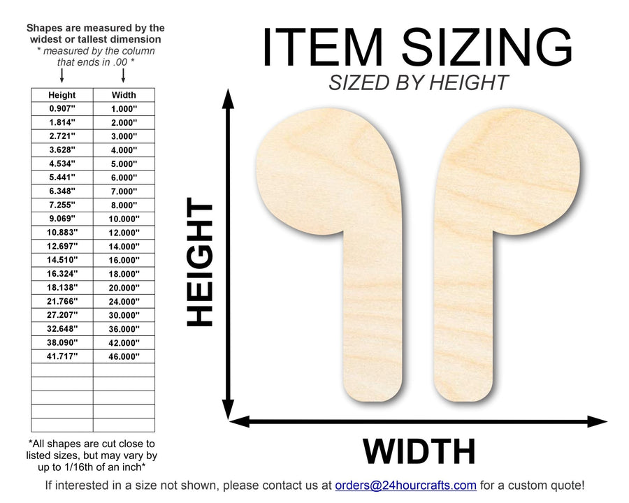 Unfinished Wood Earbuds Silhouette Shape | DIY Craft Cutout | up to 46" DIY - NameSigns.com