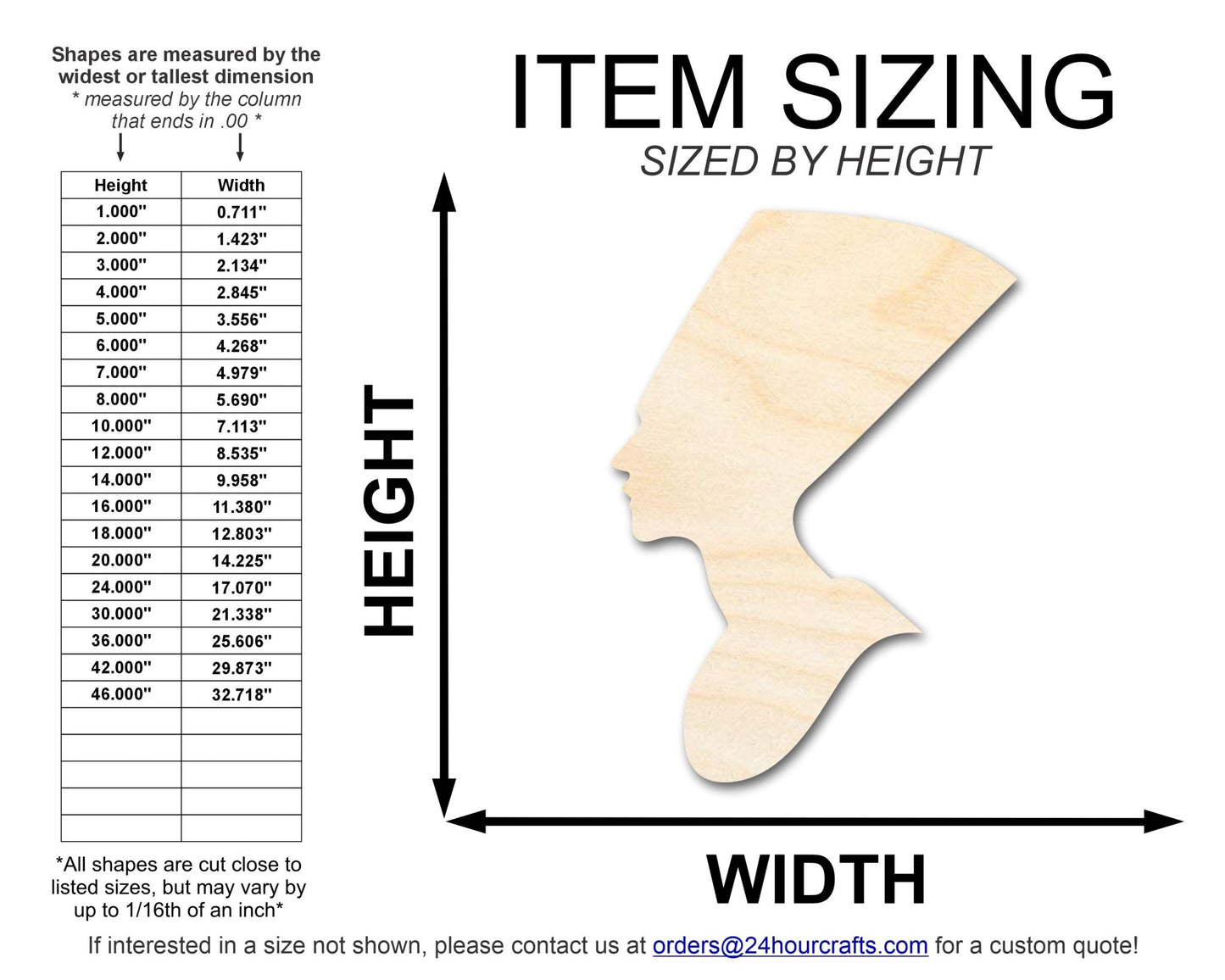 Unfinished Wood Egyptian Queen Shape | DIY Craft Cutout | up to 46" DIY - NameSigns.com