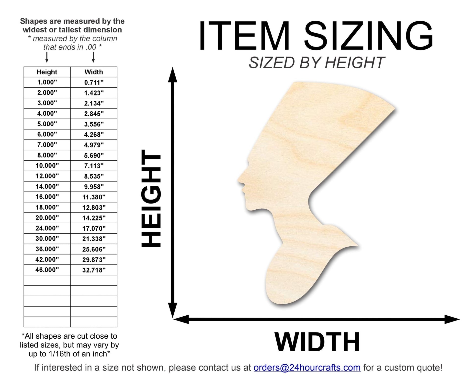 Unfinished Wood Egyptian Queen Shape | DIY Craft Cutout | up to 46" DIY - NameSigns.com