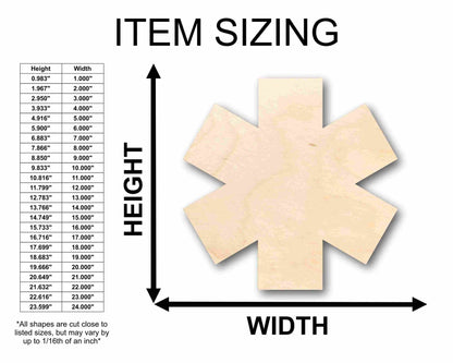 Unfinished Wood EMS Medical Life Star Badge Silhouette - Craft - up to 46" DIY - NameSigns.com