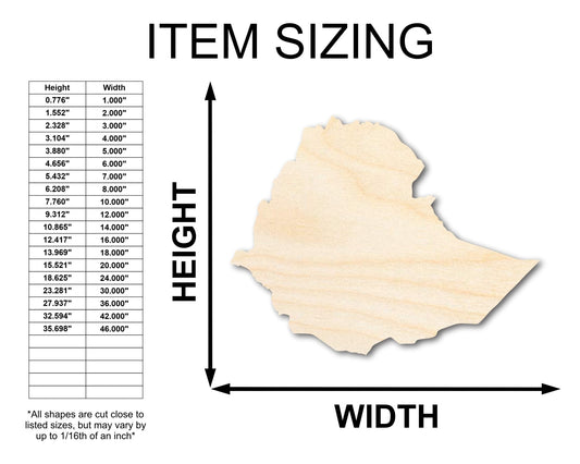 Unfinished Wood Ethiopia Country Shape - East African Craft - up to 46" DIY - NameSigns.com