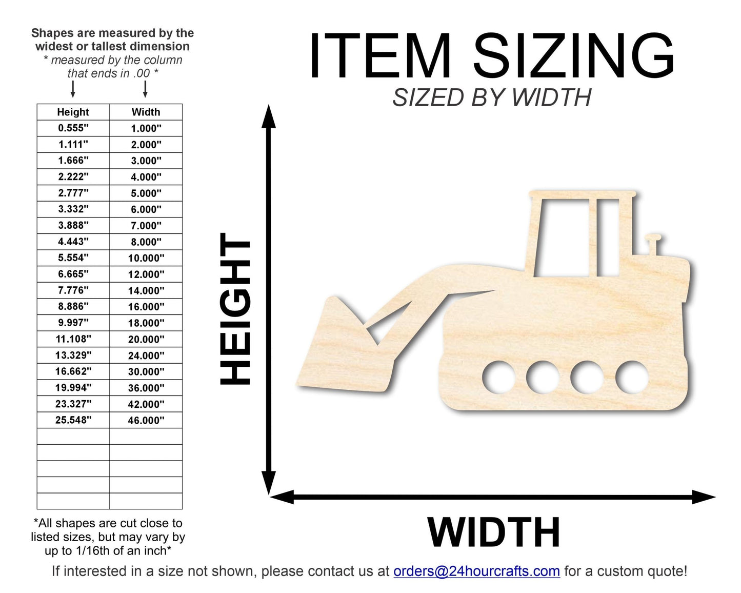 Unfinished Wood Excavator Shape | DIY Craft Cutout | up to 46" DIY - NameSigns.com
