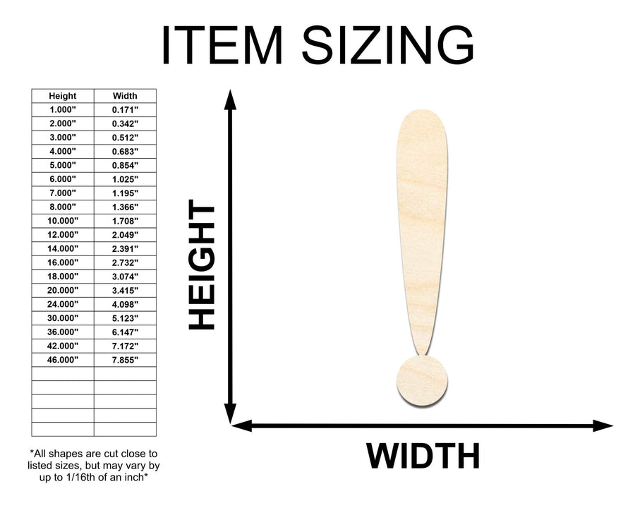 Unfinished Wood Exclamation Point Symbol - Craft - up to 46" DIY - NameSigns.com