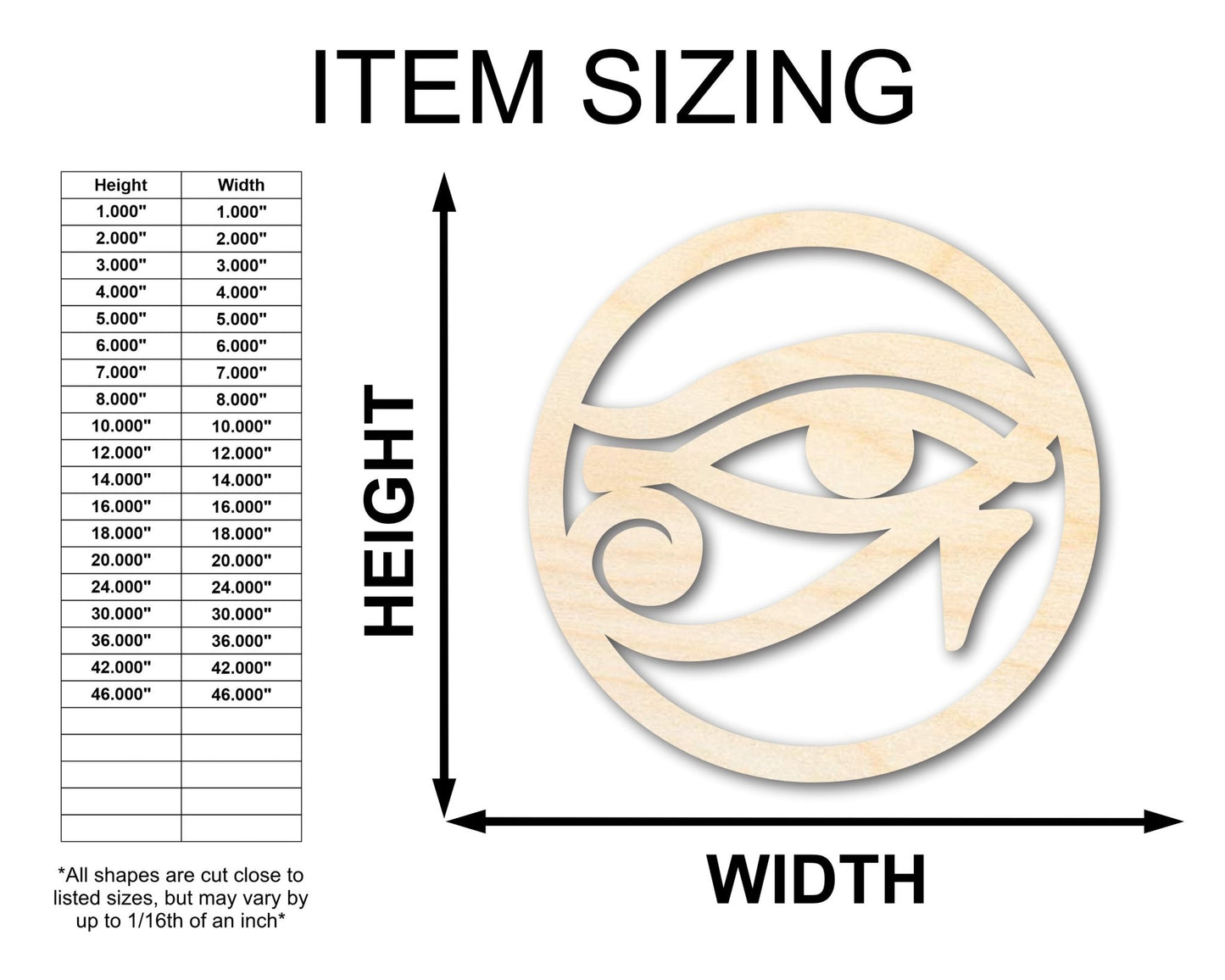 Unfinished Wood Eye of Ra Shape | Egyptian Hieroglyph Silhouette | Craft Cutout | up to 46" DIY - NameSigns.com