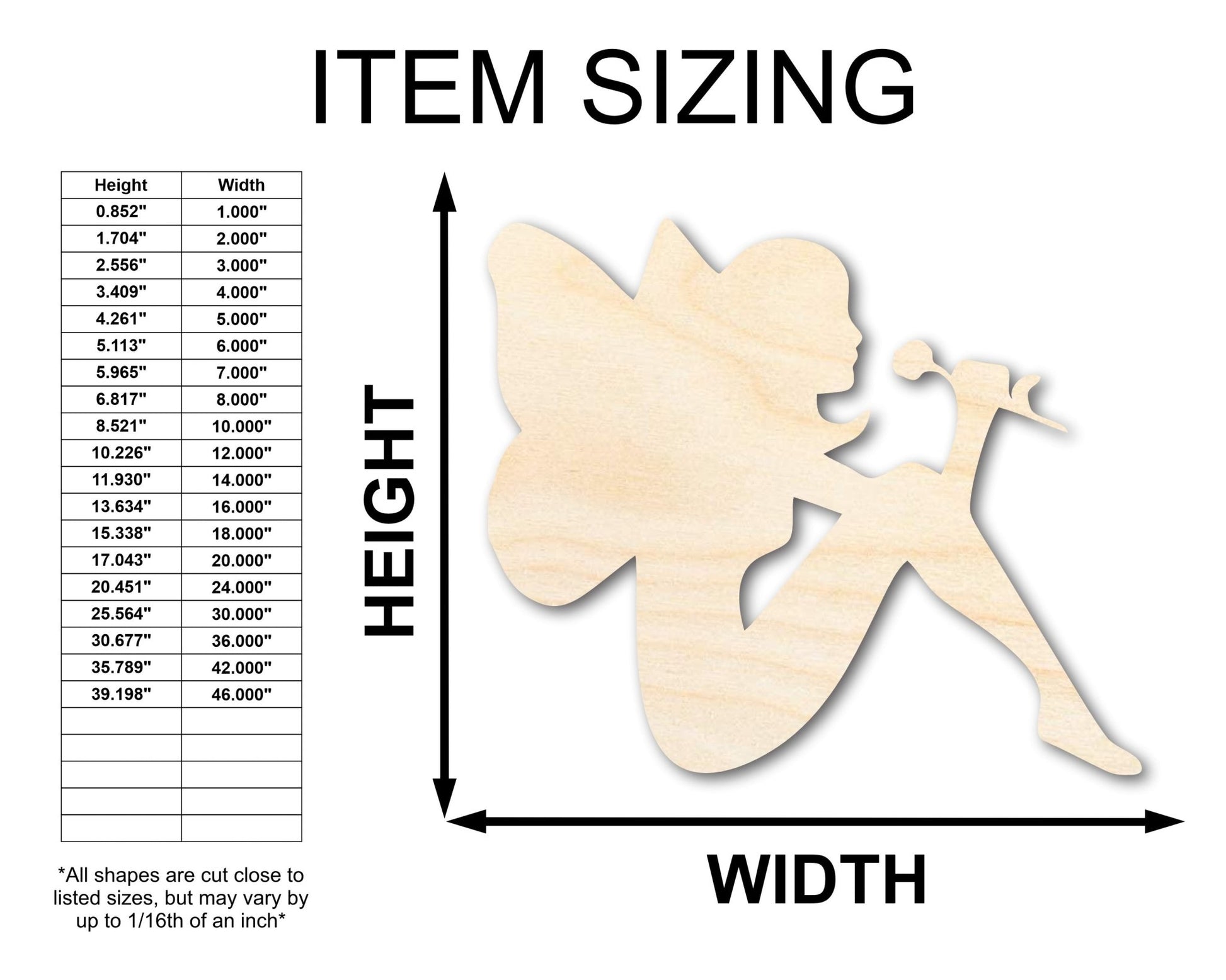 Unfinished Wood Fairy Shape - Craft - up to 46" - NameSigns.com