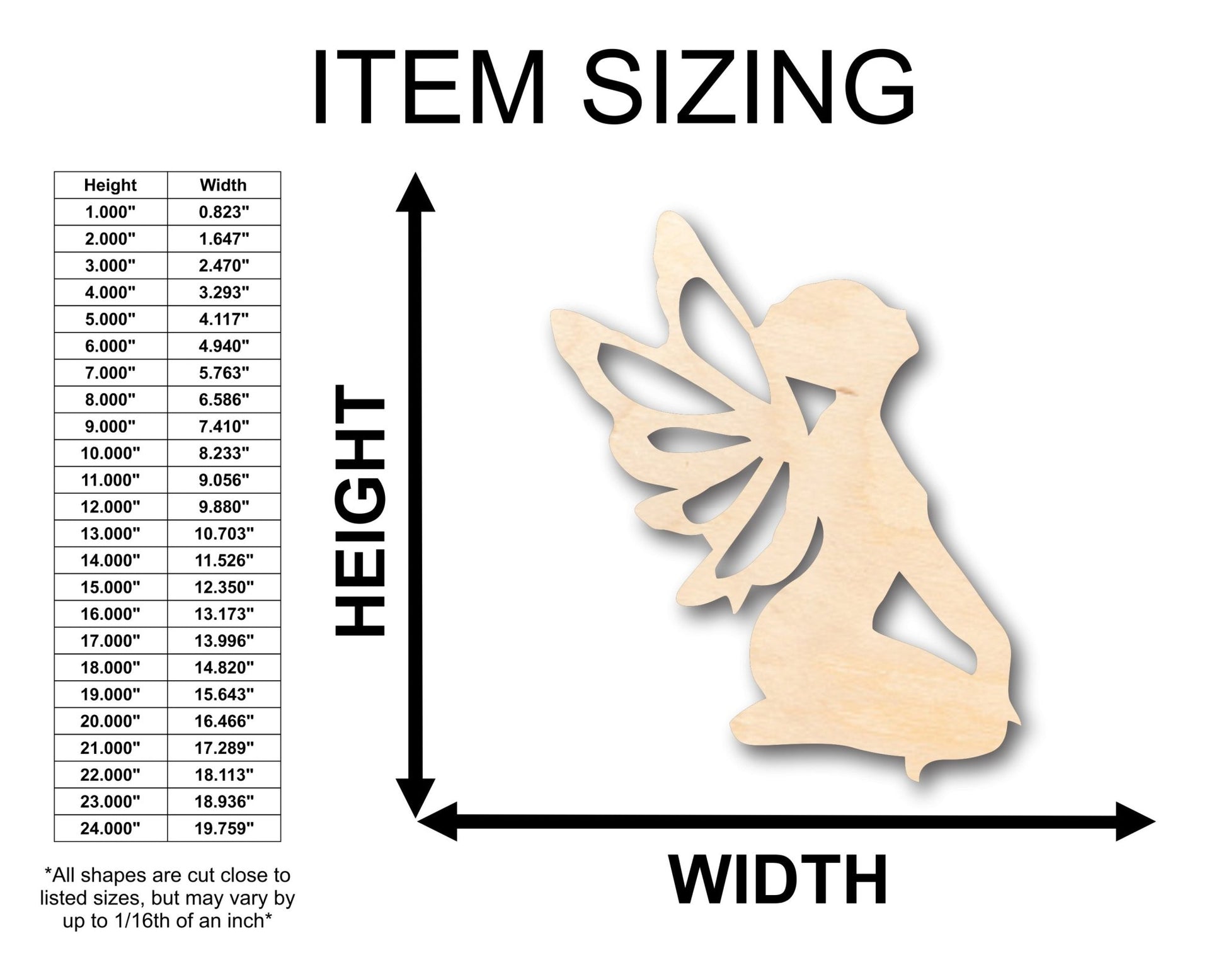 Unfinished Wood Fairy Shape - Craft - up to 46" DIY - NameSigns.com