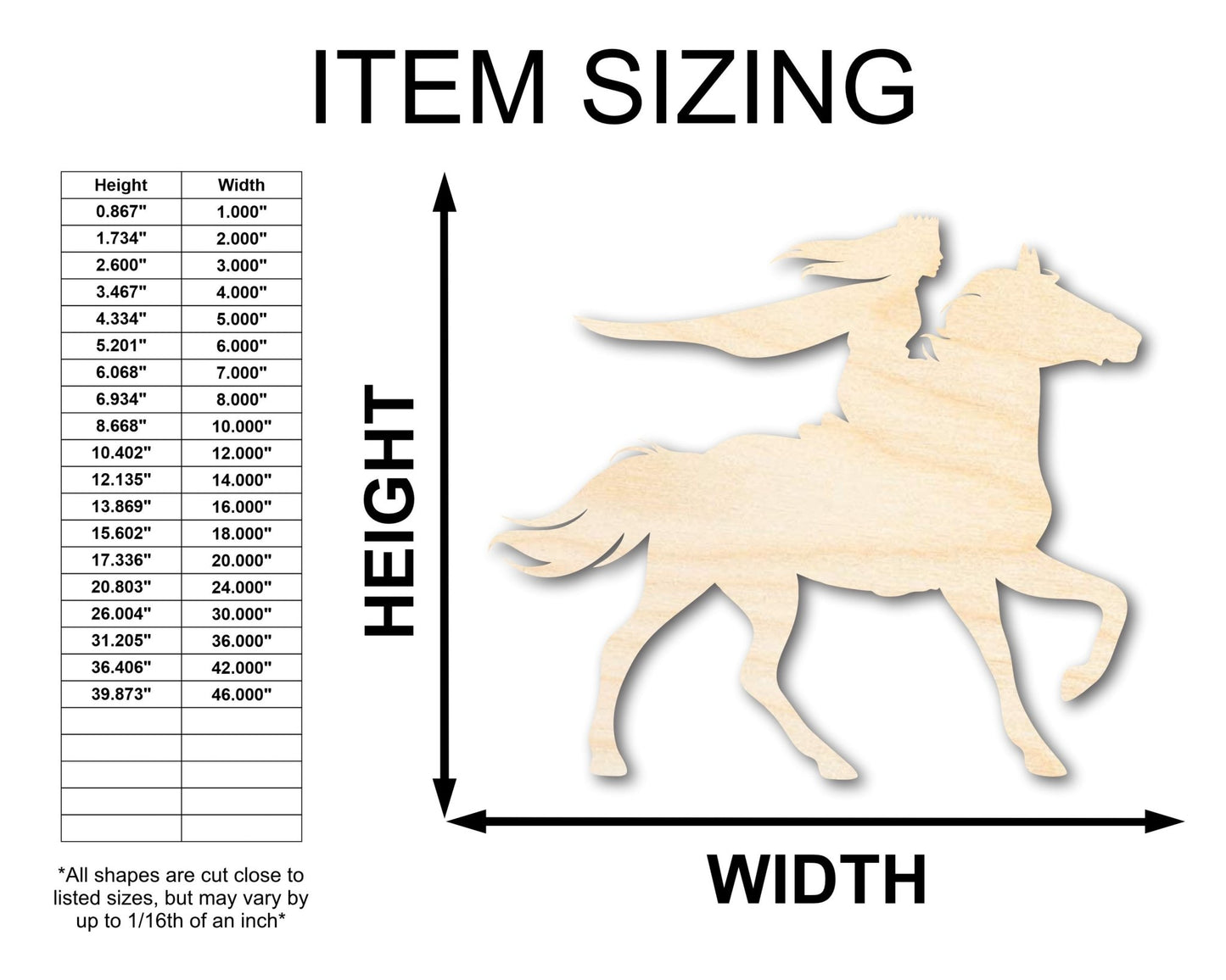 Unfinished Wood Fairytale Horse and Rider Shape - Craft - up to 46" - NameSigns.com
