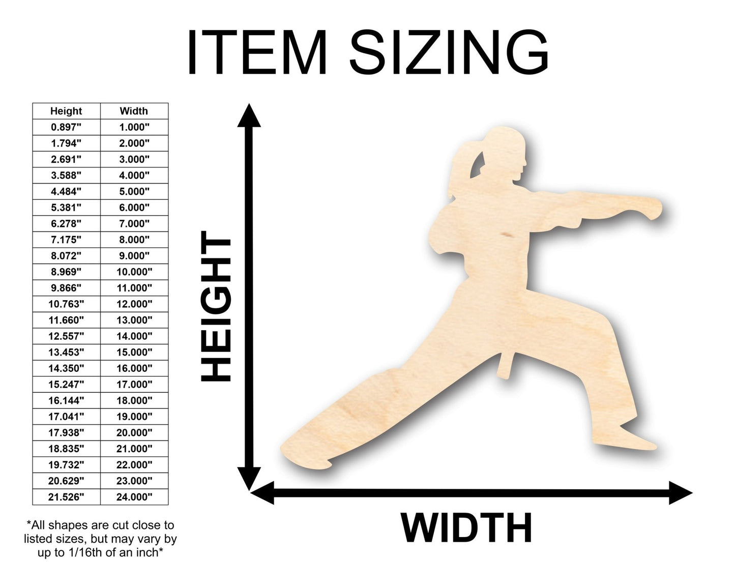 Unfinished Wood Female Martial Arts Karate Shape - Craft - up to 46" DIY - NameSigns.com
