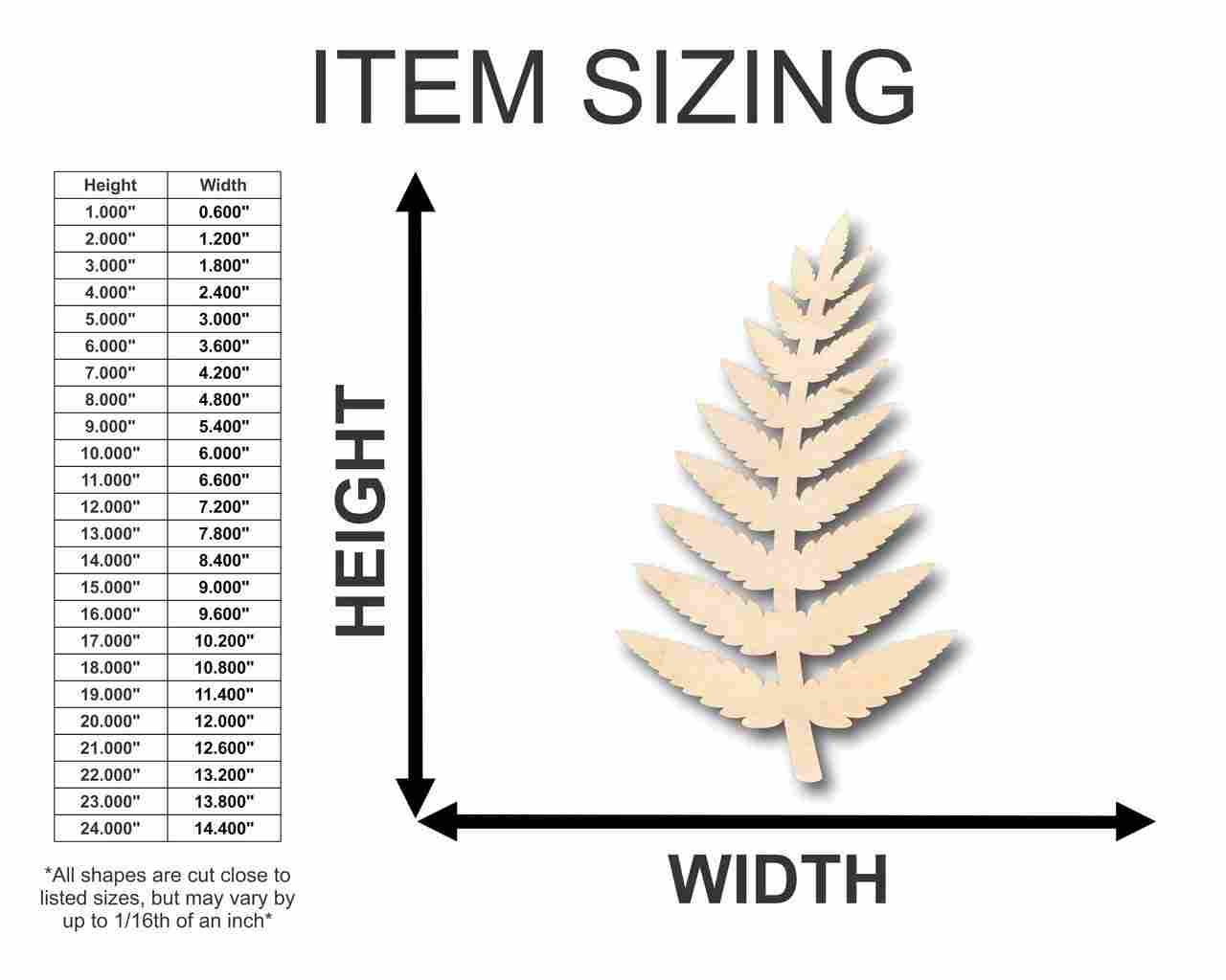Unfinished Wood Fern Shape - Plants - Craft - up to 46" DIY - NameSigns.com