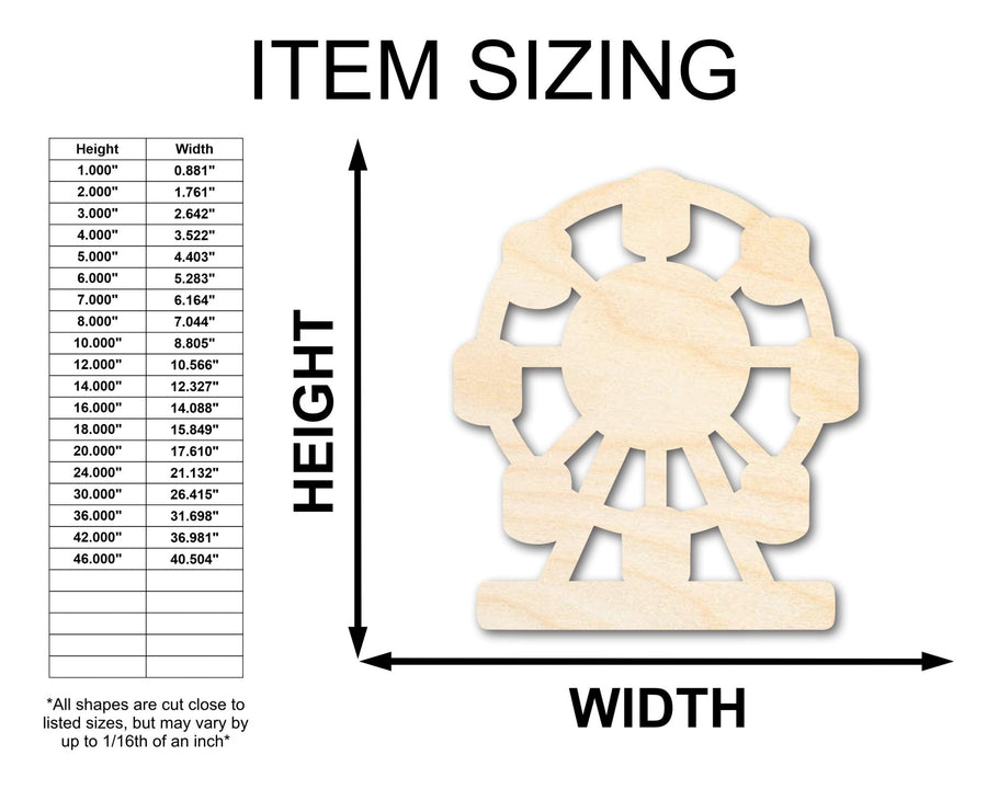 Unfinished Wood Ferris Wheel Shape | Amusement Park Ride Silhouette | Craft Cutout | up to 46" DIY - NameSigns.com