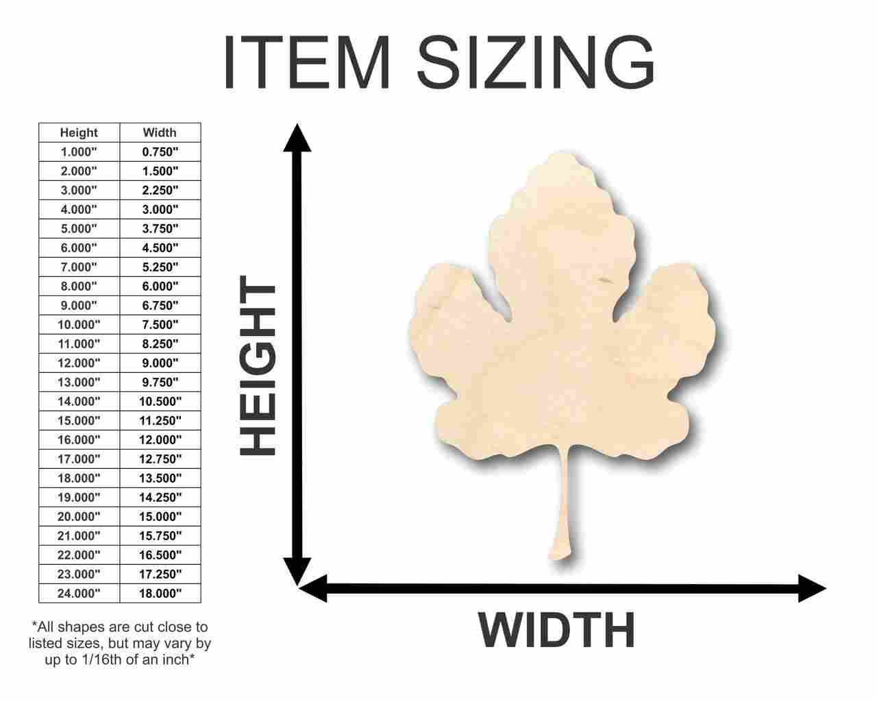 Unfinished Wood Fig Leaf Shape - Fall - Fruit - Craft - up to 46" DIY - NameSigns.com