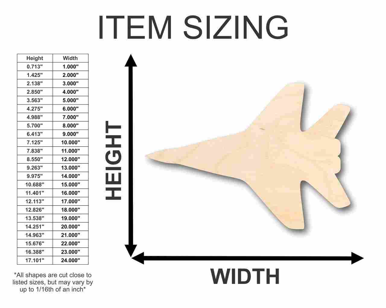 Unfinished Wood Fighter Jet Airplane Shape - Craft - up to 46" DIY - NameSigns.com