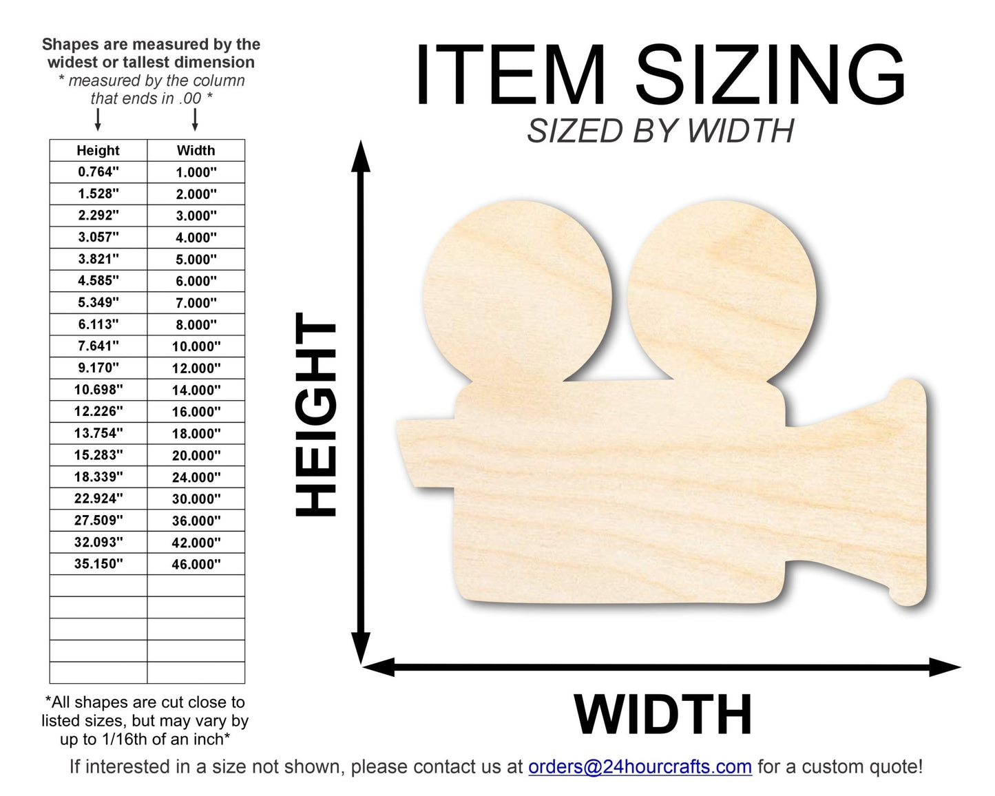 Unfinished Wood Film Camera Shape | DIY Craft Cutout | up to 46" DIY - NameSigns.com