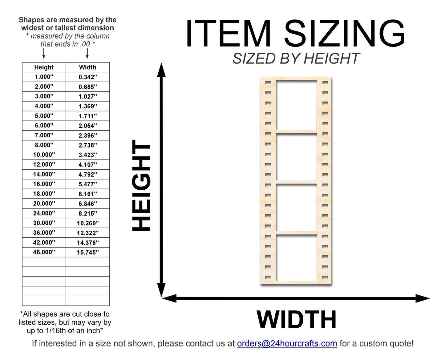 Unfinished Wood Film Strip Shape | DIY Craft Cutout | up to 46" DIY - NameSigns.com