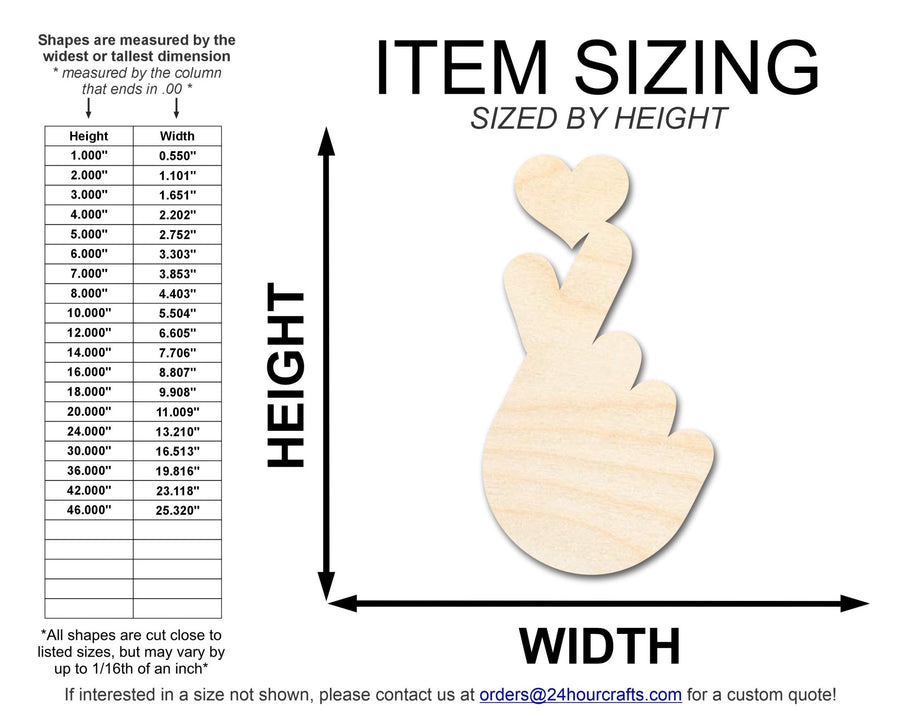Unfinished Wood Finger Heart Shape | DIY Craft Cutout | up to 46" DIY - NameSigns.com