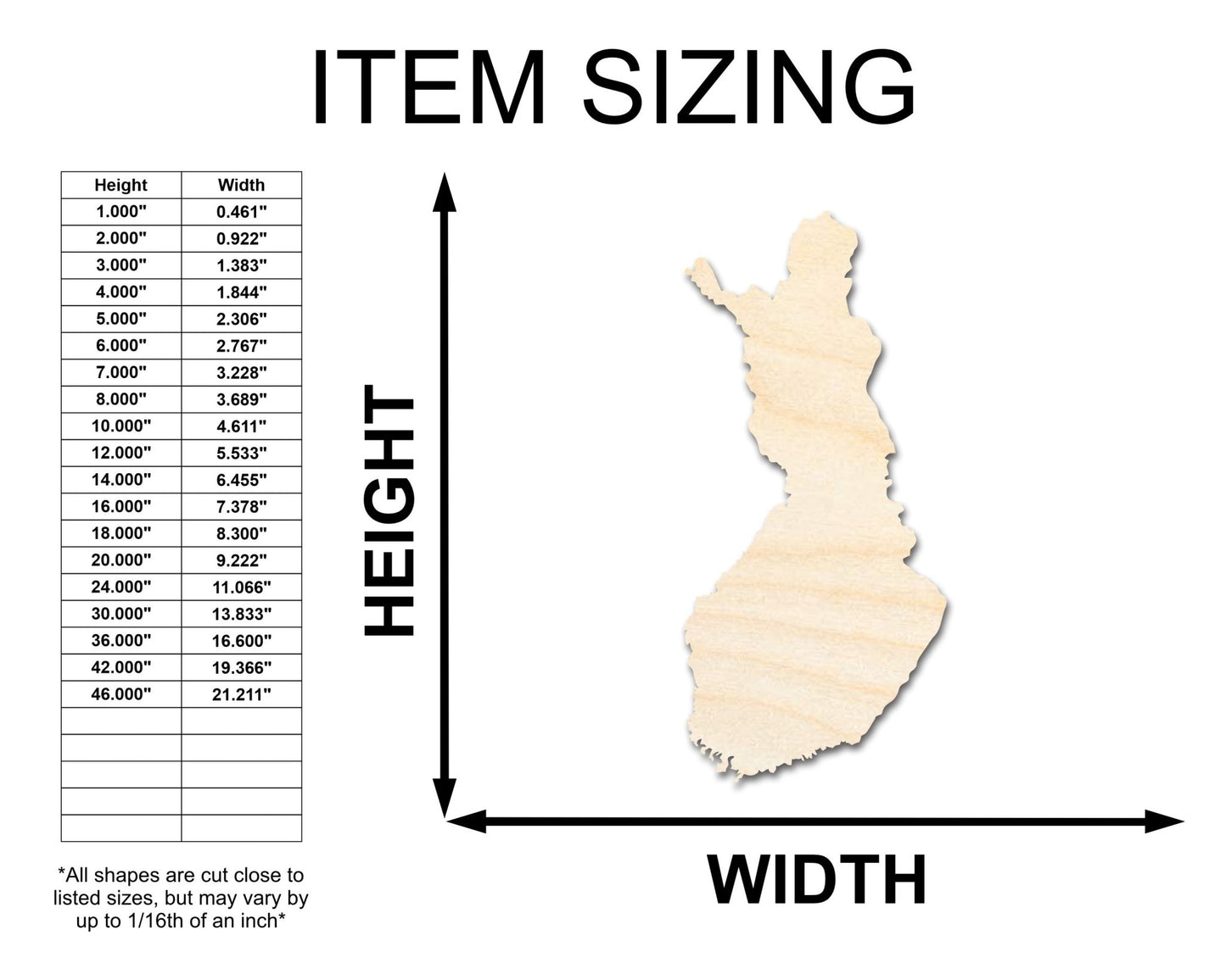 Unfinished Wood Finland Country Shape - Scandinavian Craft - up to 46" DIY - NameSigns.com