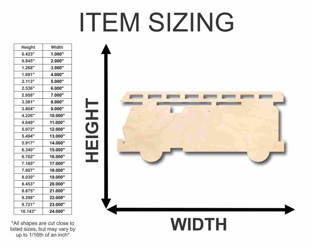 Unfinished Wood Fire Truck Shape - Firefighter - Craft - up to 46" DIY - NameSigns.com