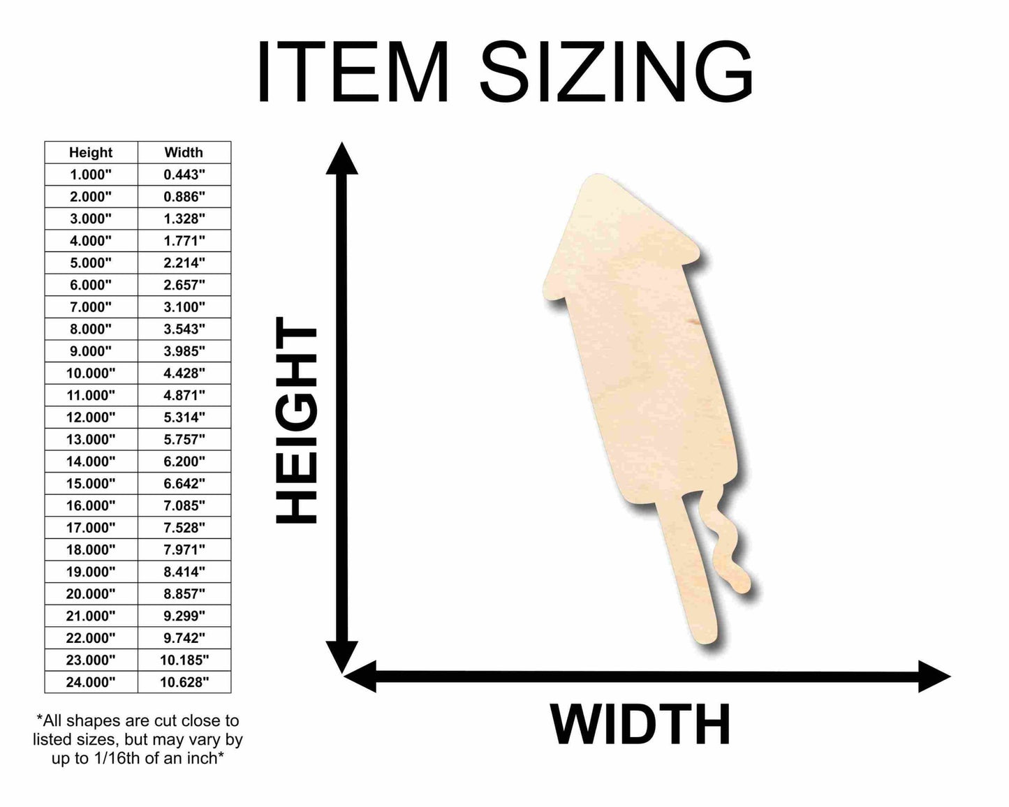 Unfinished Wood Firecracker Silhouette - Craft - up to 46" DIY - NameSigns.com