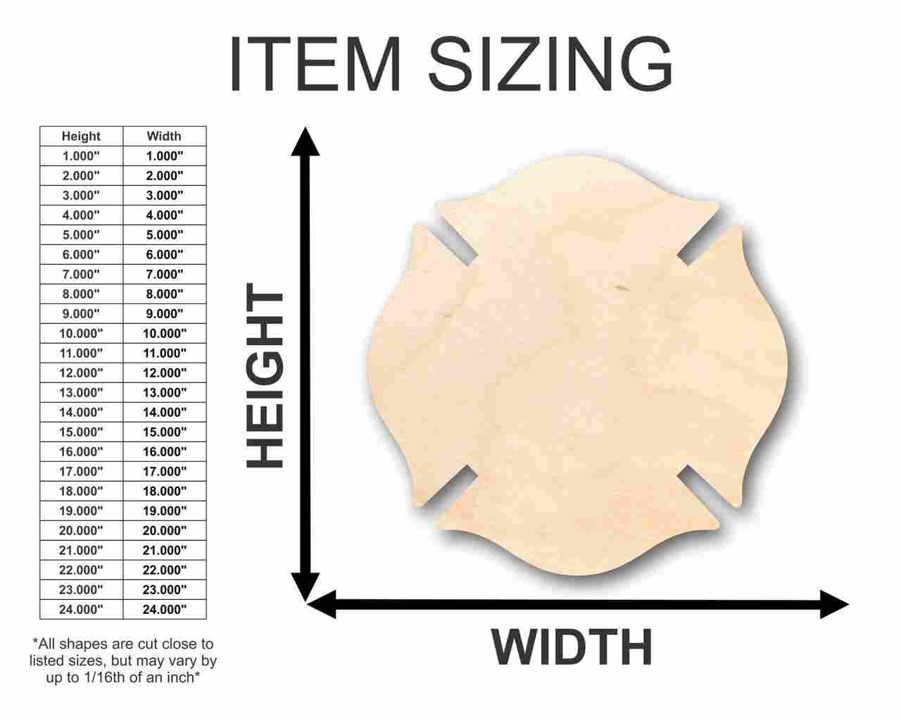 Unfinished Wood Fireman's Badge Symbol Shape - Firefighter - Craft - up to 46" DIY - NameSigns.com