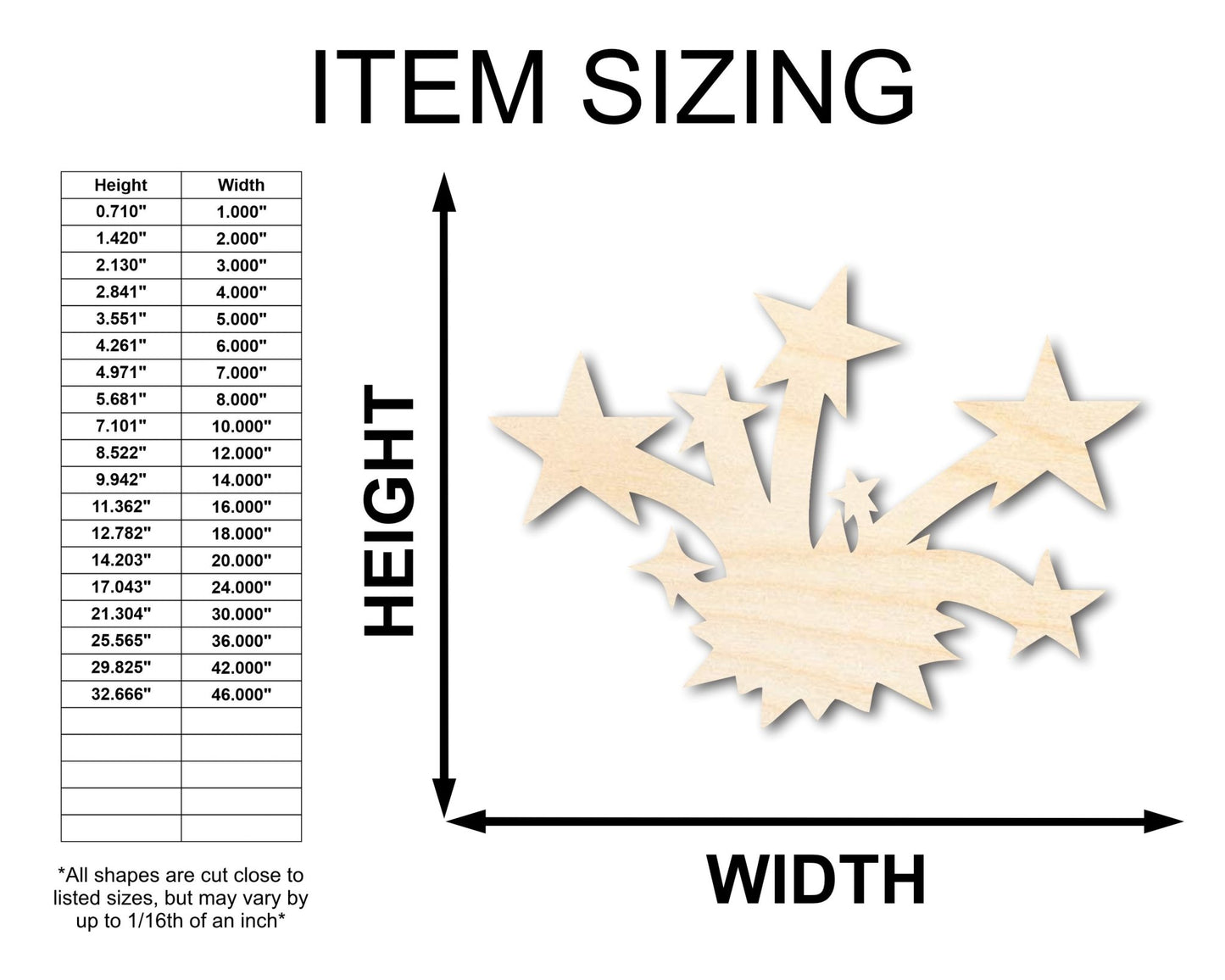 Unfinished Wood Fireworks Shape - Craft - up to 46" - NameSigns.com