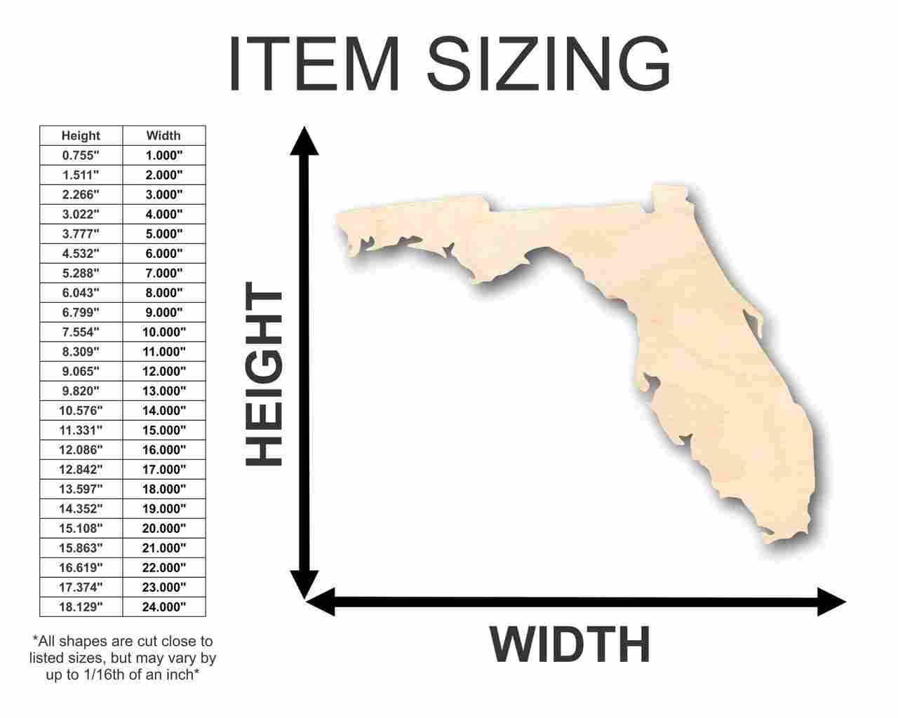 Unfinished Wood Florida Shape - State - Craft - up to 46" DIY - NameSigns.com