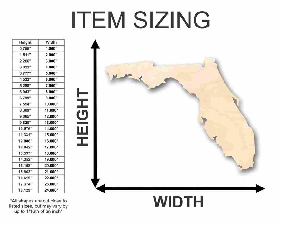 Unfinished Wood Florida Shape - State - Craft - up to 46" DIY - NameSigns.com
