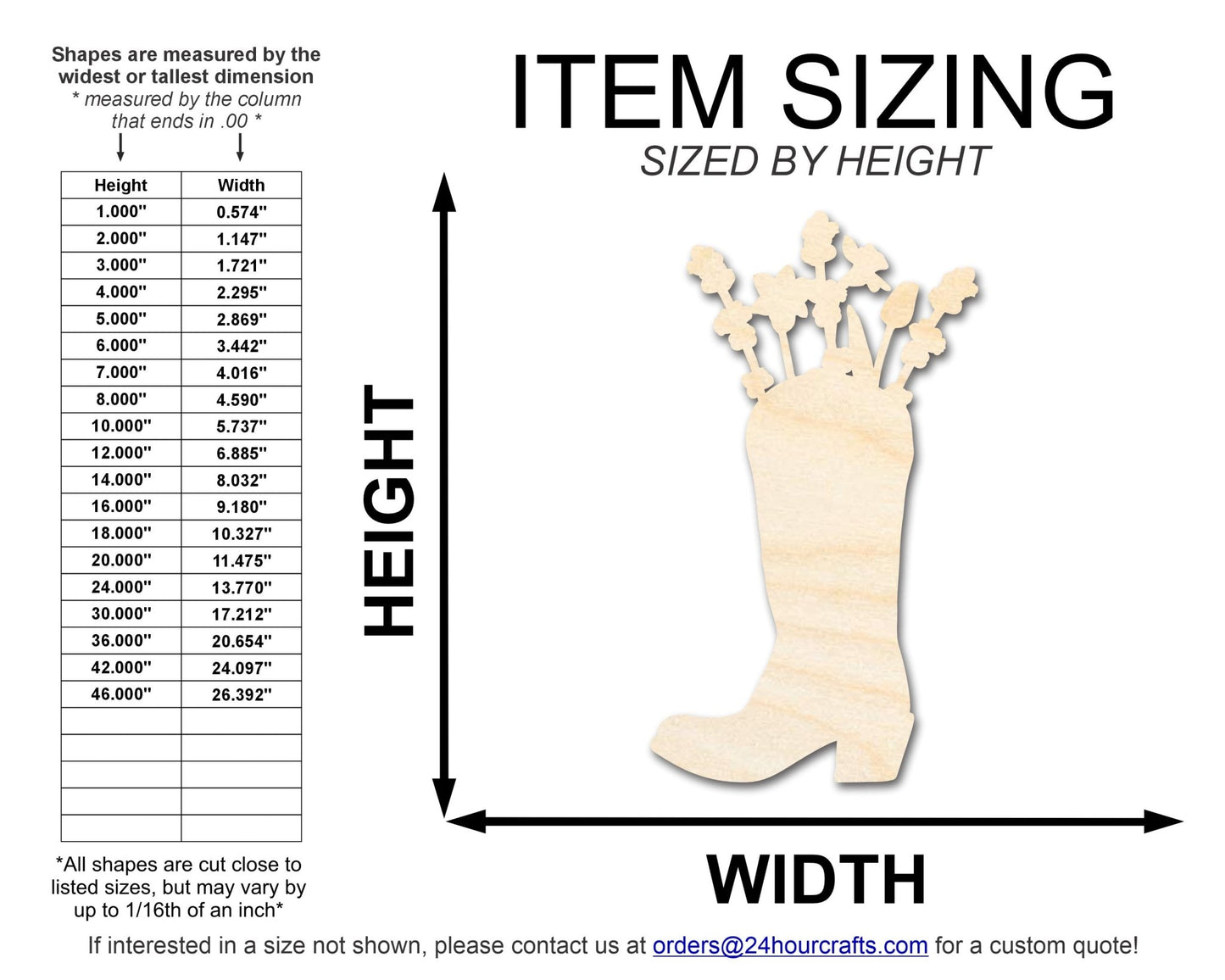 Unfinished Wood Flower Boot Shape | DIY Craft Cutout | up to 46" DIY - NameSigns.com