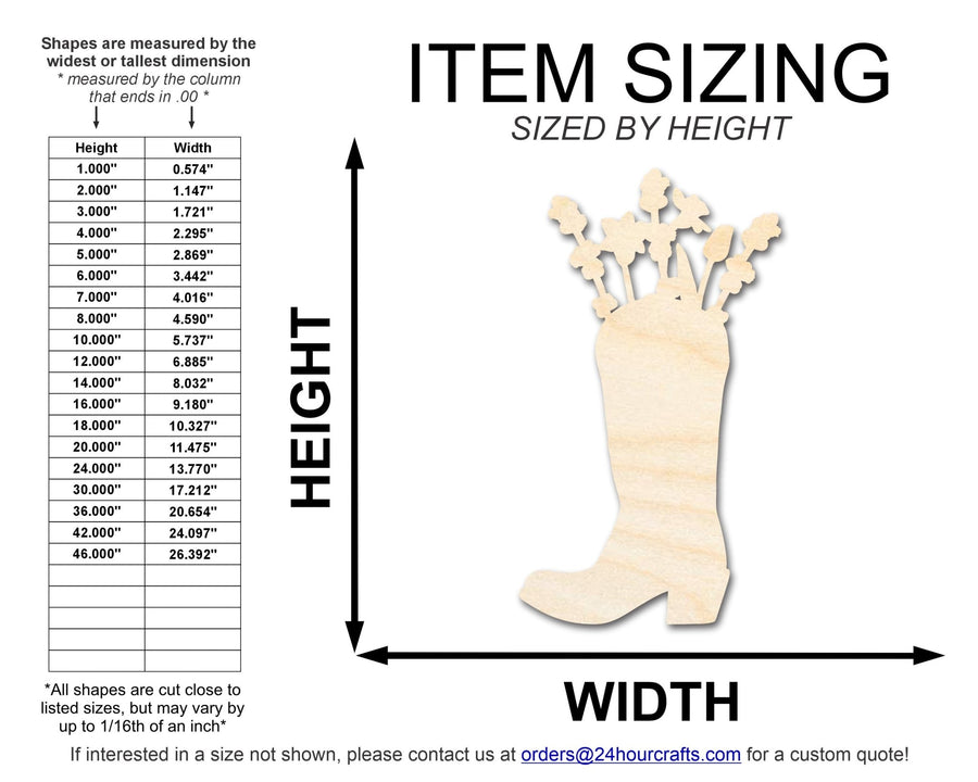 Unfinished Wood Flower Boot Shape | DIY Craft Cutout | up to 46" DIY - NameSigns.com