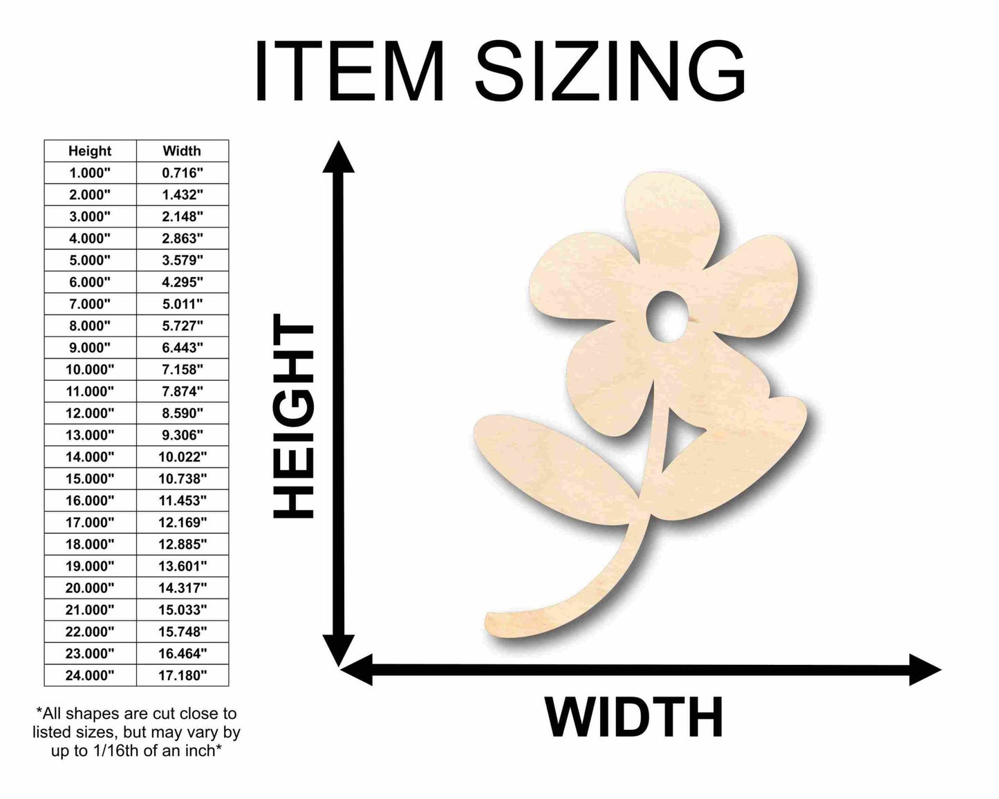 Unfinished Wood Flower Daisy Shape Silhouette - Craft - up to 46" DIY - NameSigns.com