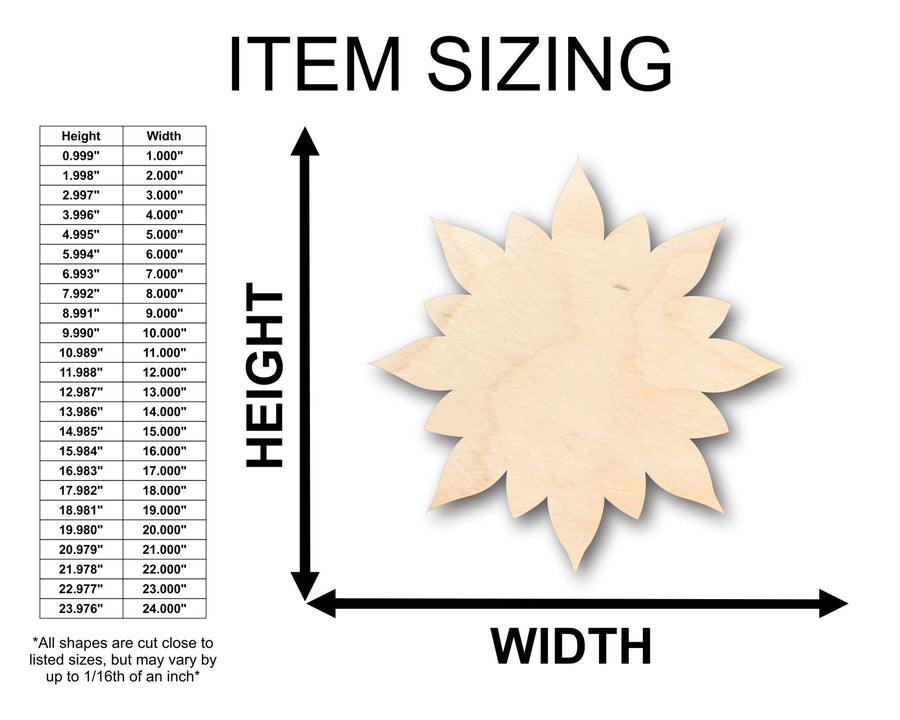Unfinished Wood Flower Floral Starburst Shape - Craft - up to 46" DIY - NameSigns.com