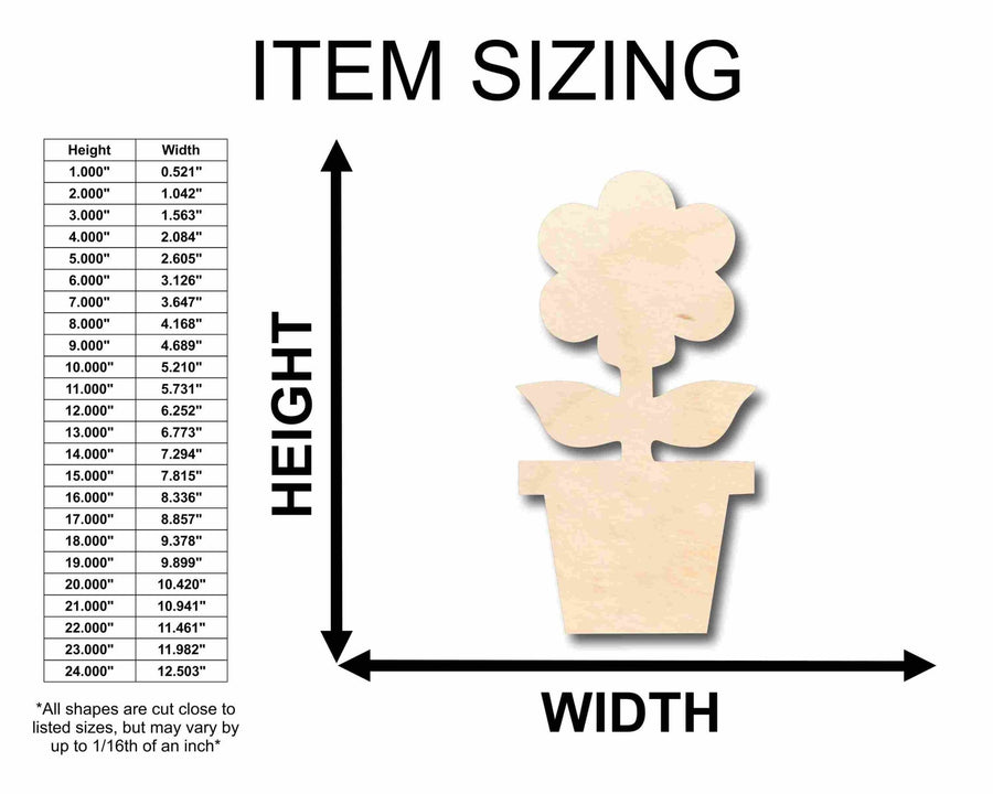 Unfinished Wood Flower in Pot Silhouette - Craft - up to 46" DIY - NameSigns.com