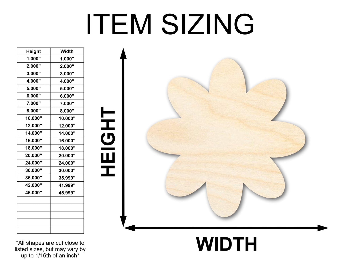 Unfinished Wood Flower Shape - Country Craft - up to 46" DIY - NameSigns.com