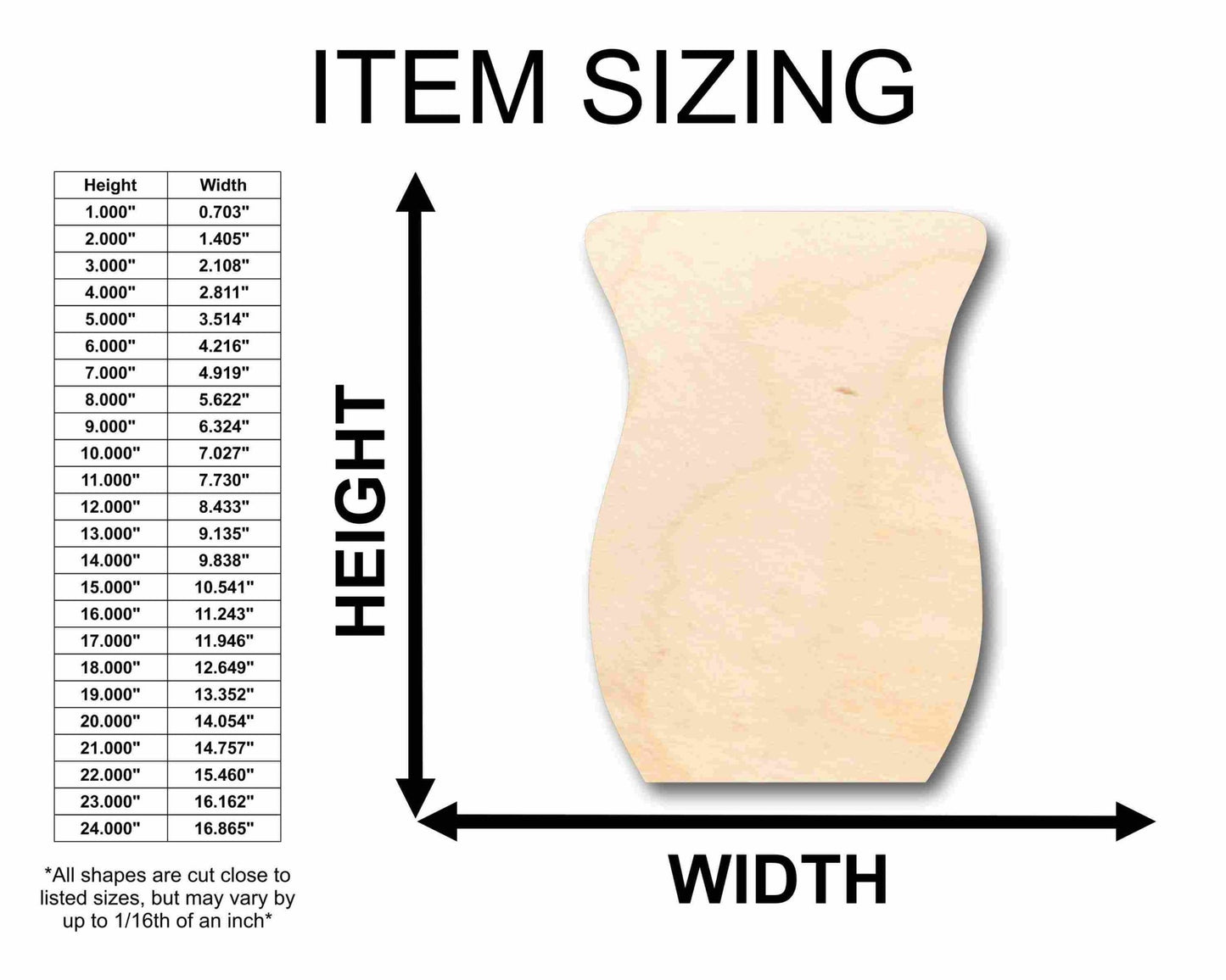 Unfinished Wood Flower Vase Silhouette - Craft - up to 46" DIY - NameSigns.com