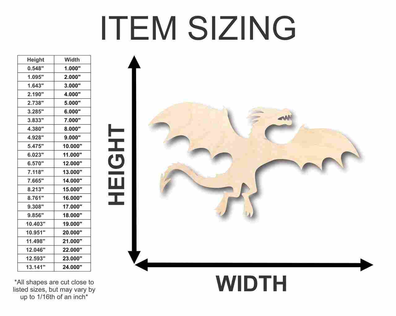 Unfinished Wood Flying Dragon Shape - Mythical - Beast - Craft - up to 46" DIY - NameSigns.com