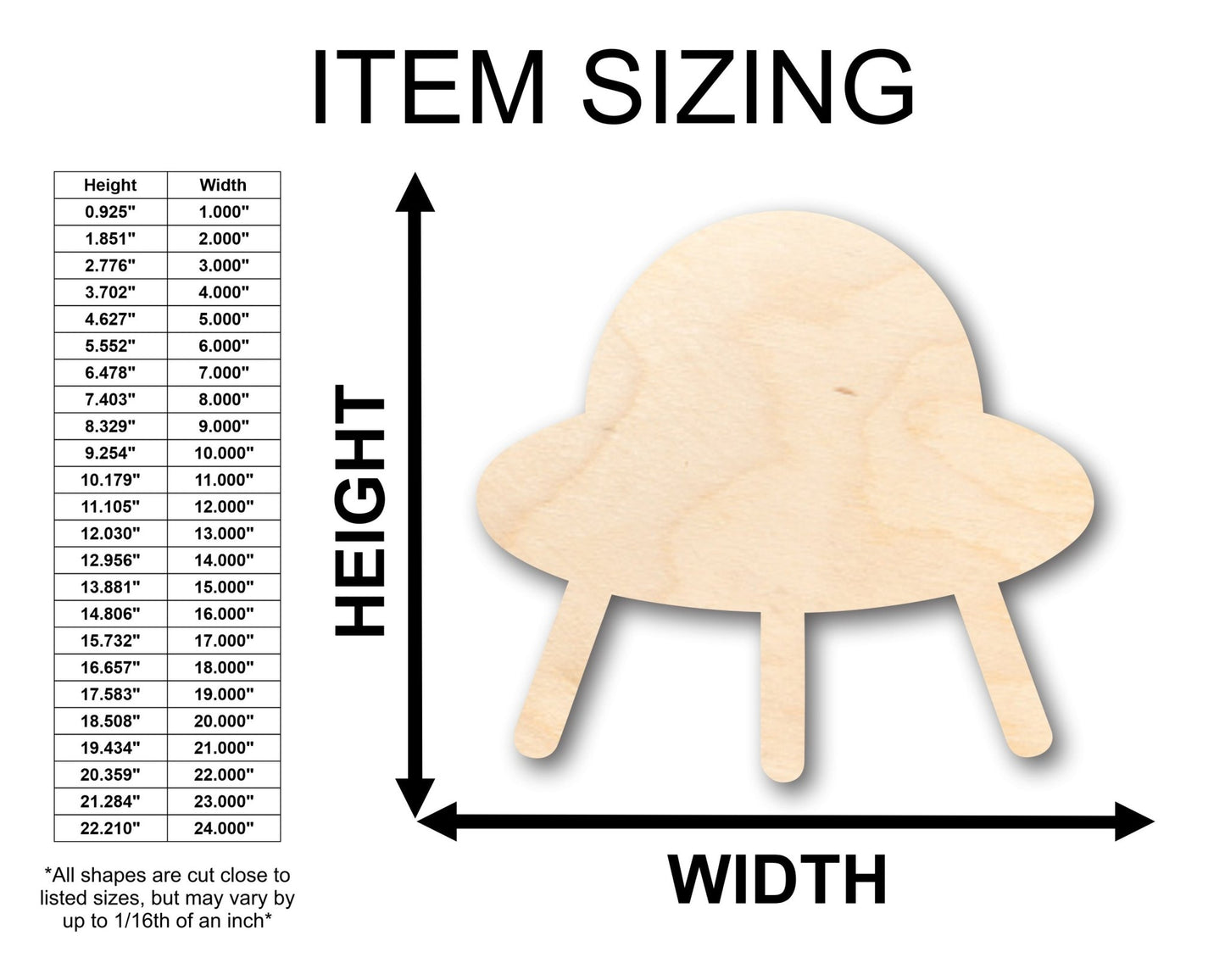 Unfinished Wood Flying Saucer Shape - Craft - up to 46" DIY - NameSigns.com