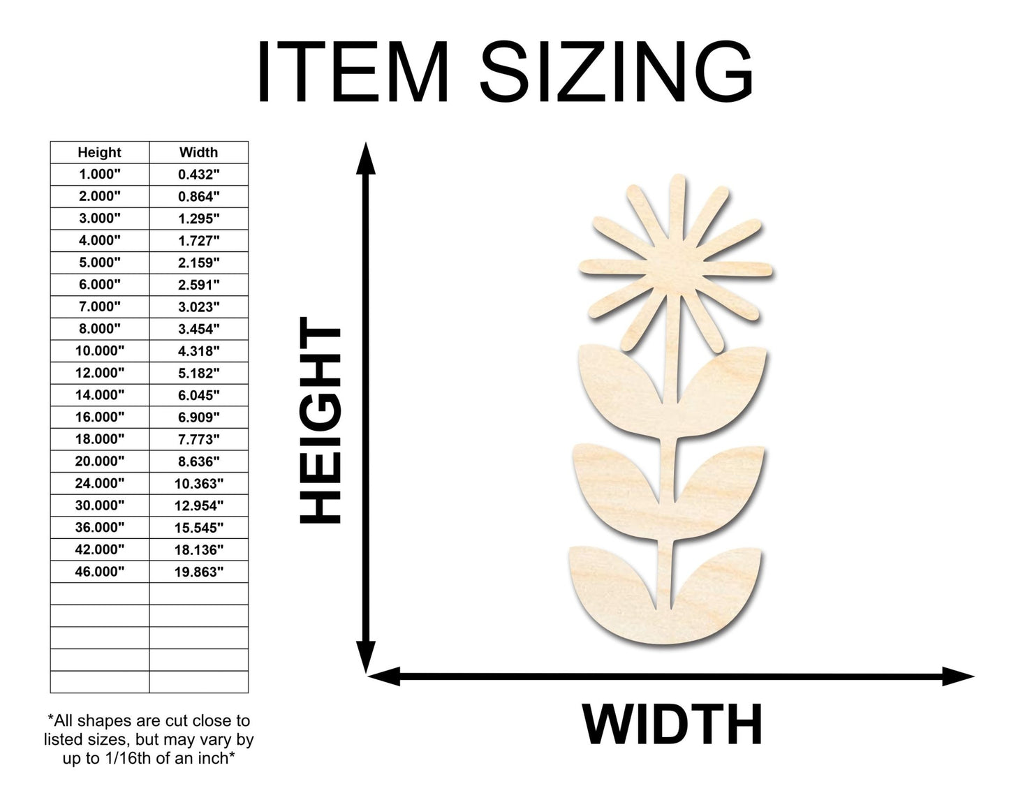 Unfinished Wood Folk Daisy Shape - Flower Craft - up to 46" DIY - NameSigns.com